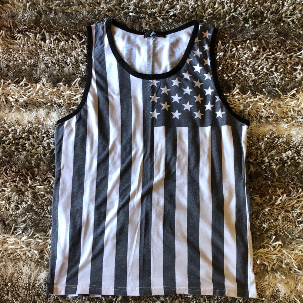 Men’s Black and White American Flag Tank Top